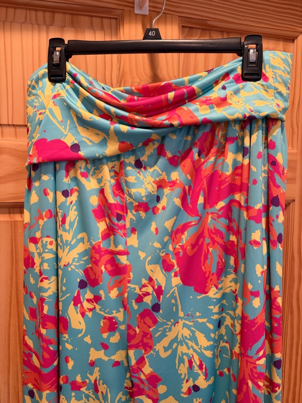 Vibrant Turquoise Floral Pants - Picture 2 of 3